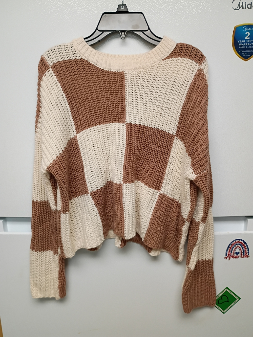 moon & madison Cream and Brown Check Crewneck Sweater